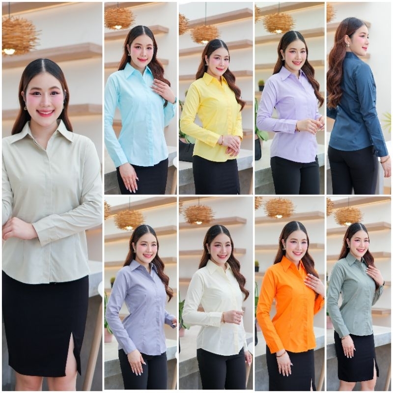 เสื้อเชิ้ตแขนยาวสีใหม่10สี"ผ้าเรียบ"