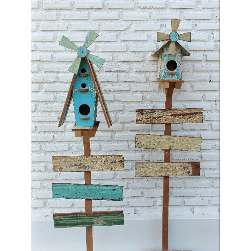 เสาบ้านนก ป้ายบอกทางพร้อมบ้านนก เสาป้ายบอกทาง บ้านนกตกแต่งสวน ป้ายไม้เนื้อแข็ง