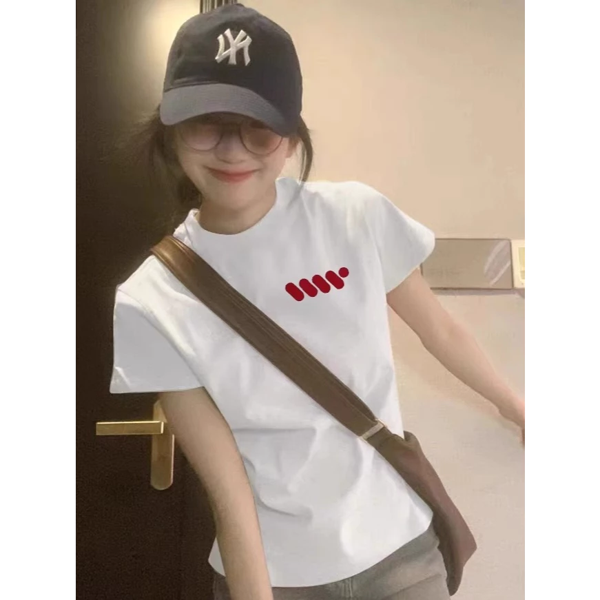 Crazy` T-shirt เสื้อยืดแขนสั้นสีขาวทรงตรงสไตล์ฮอตฤดูร้อนสำหรับผู้หญิงเสื้อยืดผ้าฝ้ายแท้
