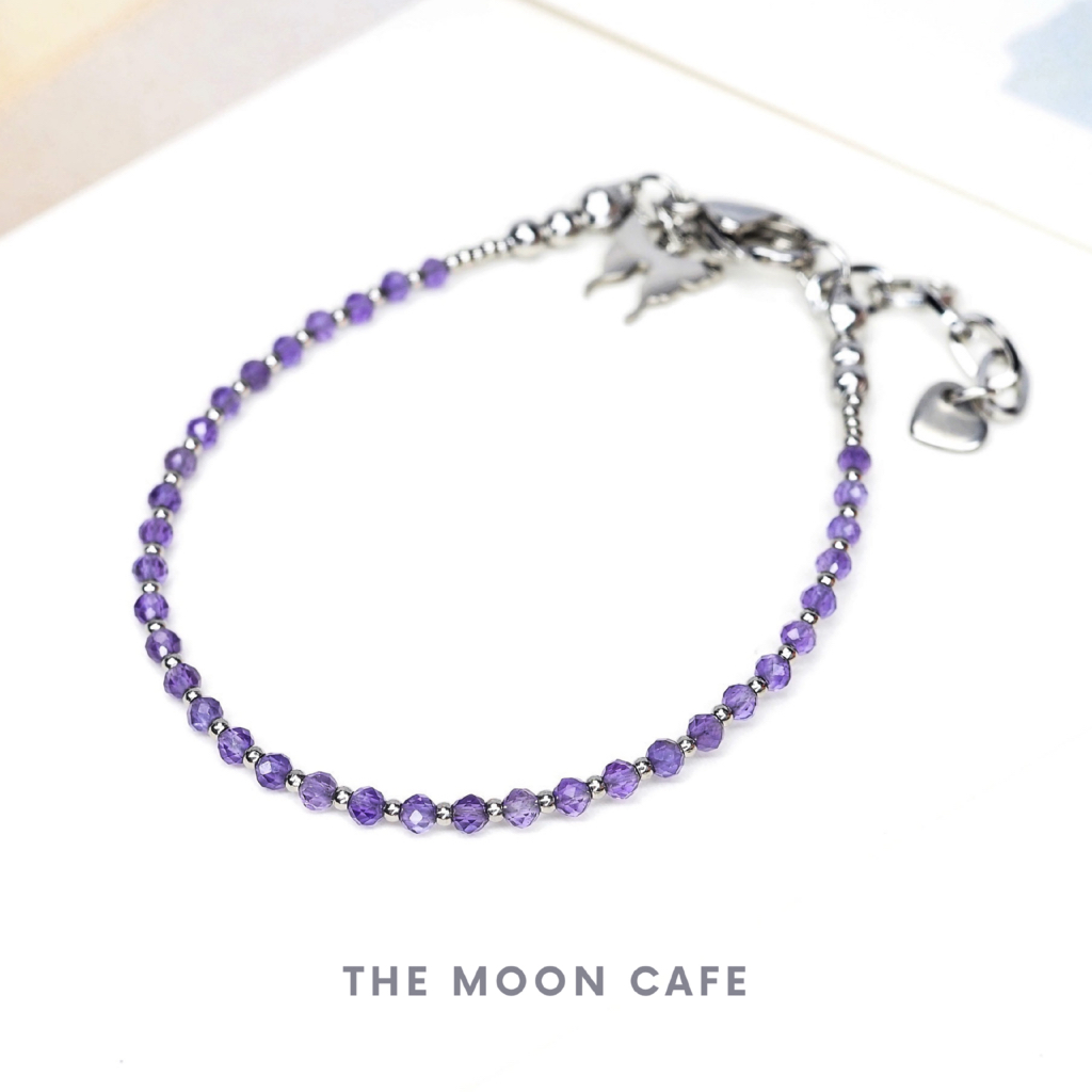 AMETHYST อเมทิสต์ 3A สีเข้ม 2 มม หินแท้ : ความรัก มิตรภาพ เสน่ห์ เมตตา กำไลหิน สร้อยข้อมือ หินนำโชค