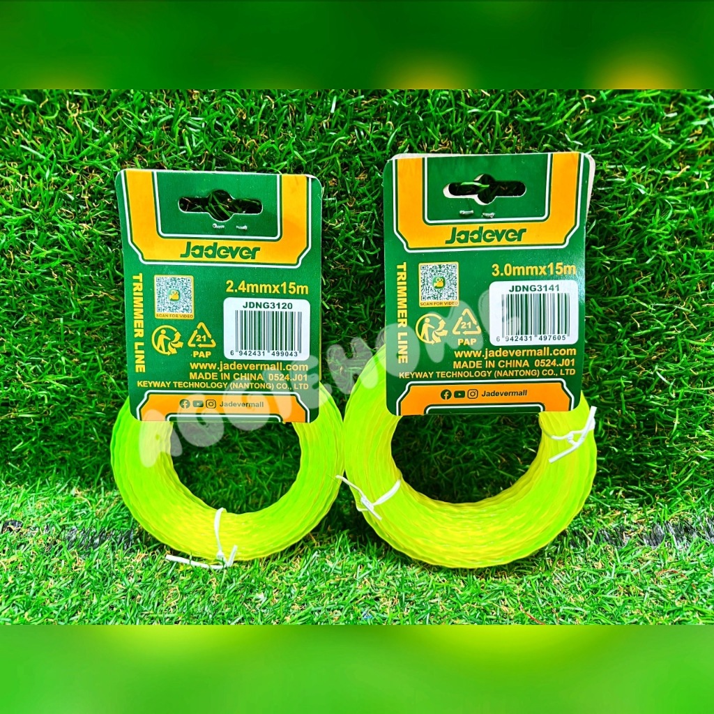 JADEVER เอ็นตัดหญ้า (TRIMMER LINE) (ตัวเลือก JDNG3120 / JDNG3141) ชนิดเส้นตีเกลียว 2.4 / 3.0mm. ยาว 15m / เอ็น ตัดหญ้า