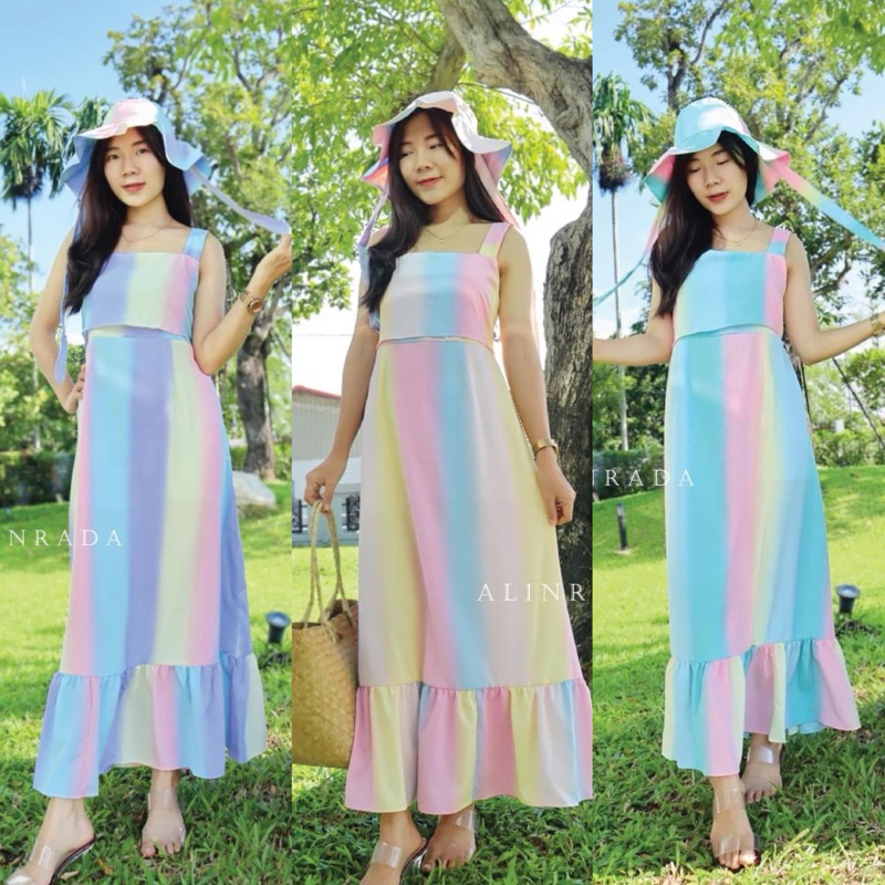 ชุดเดรสโบว์หลังแม่อั้มผู้ใหญ่&เด็ก เสื้อฮาวาย เซตฮาวายเด็ก ลายรุ้ง(สินค้าขายแยกชิ้น)