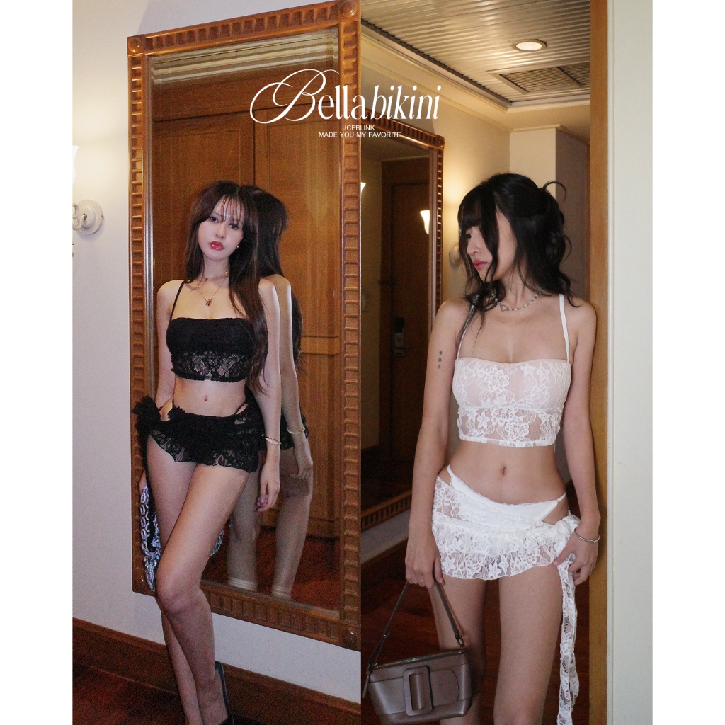 ICEBLINK l Bella bikini set เซตบิกินี่ซีทรูลูกไม้ 3 ชิ้น