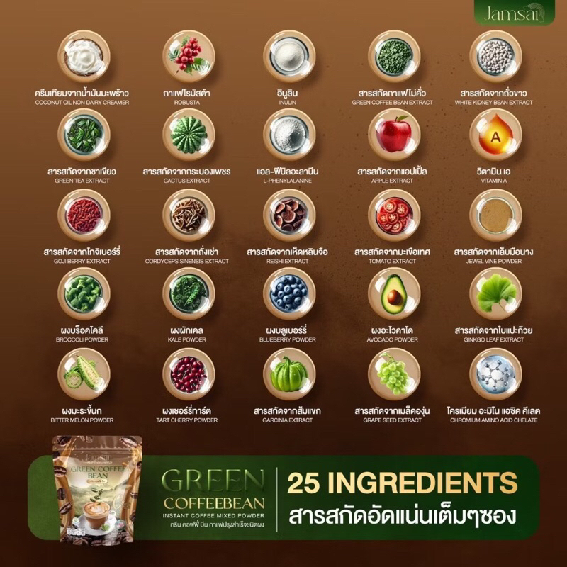 กาแฟลำใย กรีนคอฟฟี่บีน  1 ห่อ 30 ซอง - รูปที่ 2