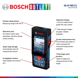 BOSCH GLM 150 C เครื่องวัดระยะเลเซอร์ 150 เมตร #0601072FK0