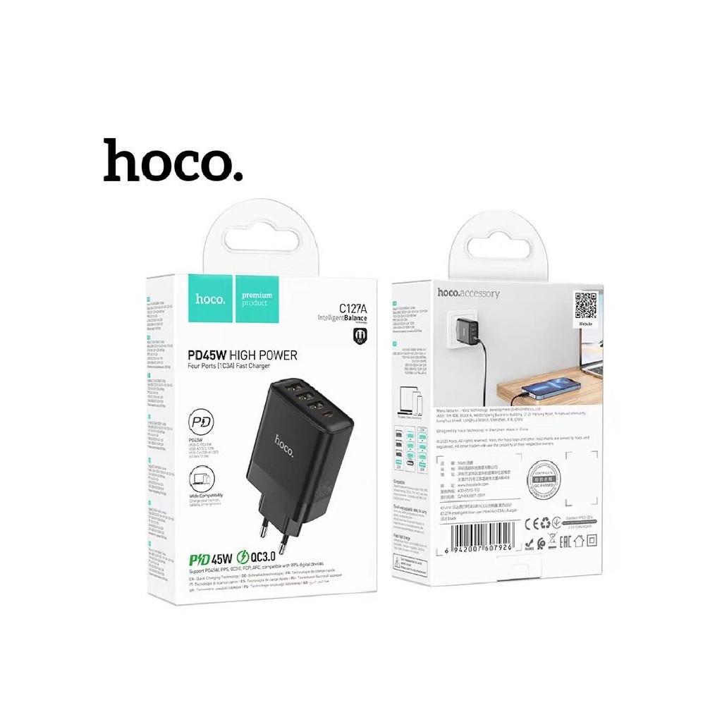หัวชาร์จโทรศัพท์มือถือ HOCO รุ่น C127A PD45W QC 3.0 fast Charger USB Type-C