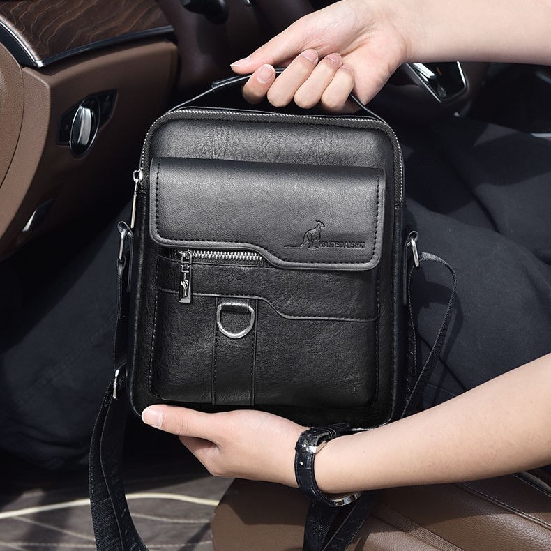 กระเป๋าสะพายไหล่ผู้ชาย Premium PU กระเป๋าหนังขนาดใหญ่ความจุ Anti-theft กระเป๋าถือสลิงกระเป๋าสะพาย Messenger