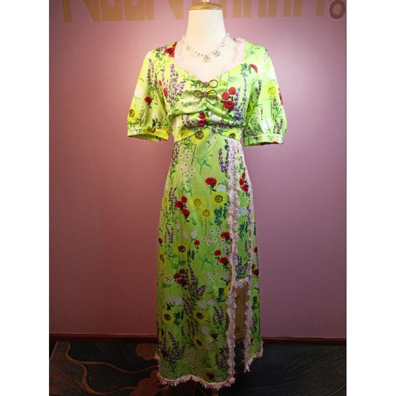 งานป้าย @real เดรส landmee คอแต่งลูกไม้ size L อก36-30-40 used2 90% no.004