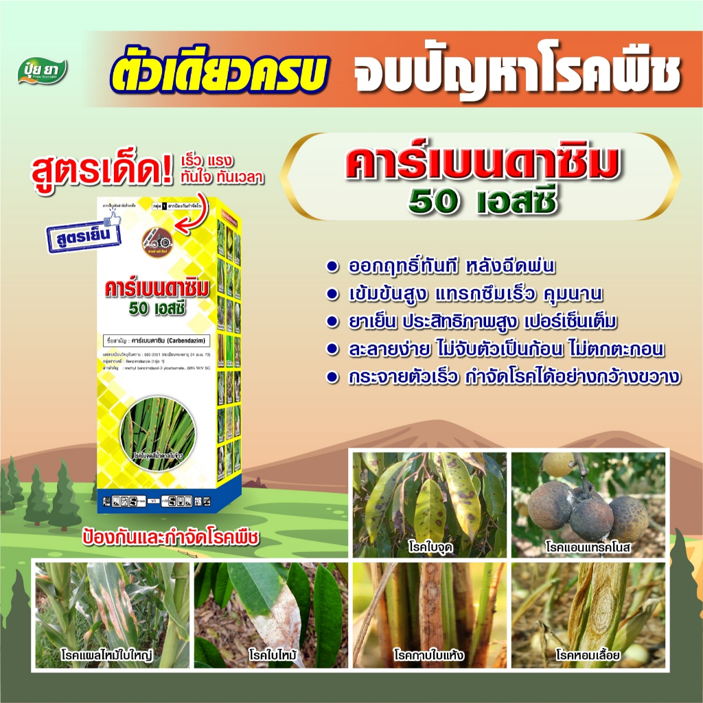 คาร์เบนดาซิม 50% ราสีชมพูทุเรียน ฟิวซาเรียม แอนแทรคโนส โรคเชื้อราพืช ปุ๋ยยา 1 ลิตร