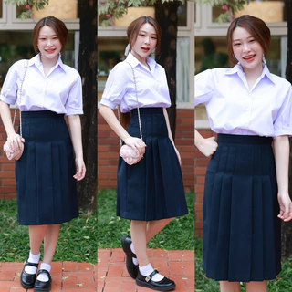 กระโปรงนักเรียนทรงแคบ สีกรมเข้ม-สีดำ ผ้ามันดีวาย ตีเกร็ด5.5นิ้ว ยาว22,23,24,25,26 กระโปรงม.ปลาย