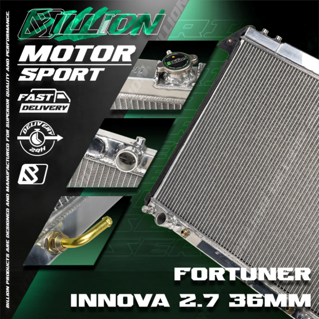หม้อน้ำอลูมิเนียม Billion 2 ช่อง FORTUNER INNOVA 2.7 36mm. AT
