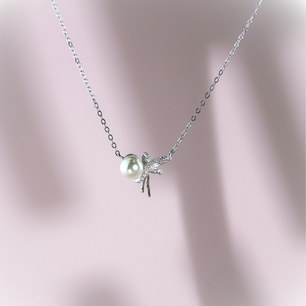 nnjew สร้อยคอ เงินแท้ 92.5% รุ่น Moonlit Charm ไข่มุก ทรง รูปที่ 4