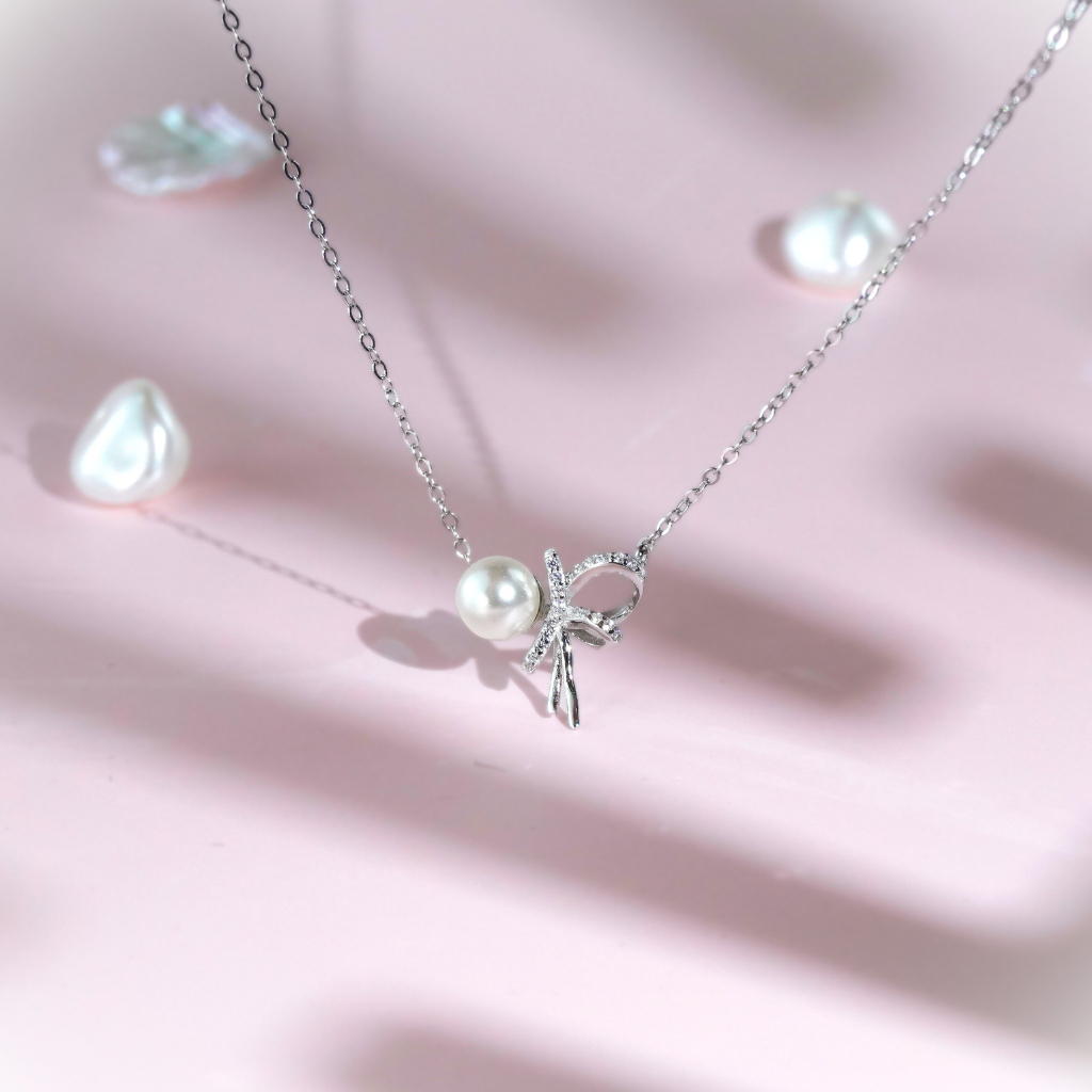 nnjew สร้อยคอ เงินแท้ 92.5% รุ่น Moonlit Charm ไข่มุก ทรง