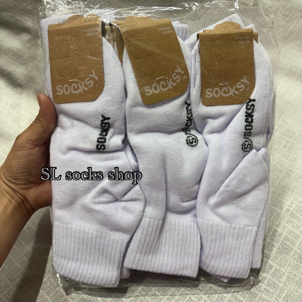 ถุงเท้านักเรียน พื้นสีขาว ข้อกลาง {SOCKSY} ผ้าหนา ไม่บาง ใส่สบาย ขนาด ฟรีไซส์ สินค้าพร้อมส่งค่ะ