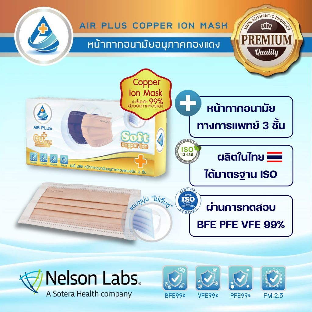 COPPER ION MASK (Anti-Virus) 1กล่อง / 20ชิ้น รุ่น"ไม่เจ็บหู" Air Plus Soft ปลอดภัย มีอย.VFE