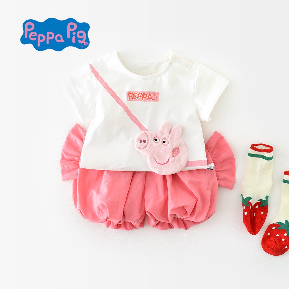 NT Baby - 101 (สินค้าพร้อมส่ง) Peppa Pig ชุดแฟชั่นเด็ก เสื้อยืดเด็กผู้หญิง เสื้อ+กางเกงขาสั้นฟูฟ่องสุดน่ารัก