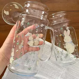 พร้อมส่ง แก้วน่ารัก 400ml ลายการ์ตูน กระต่าย สไตล์เกาหลี วัสดุแก้ว แก้วกาแฟ หนาพิเศษ