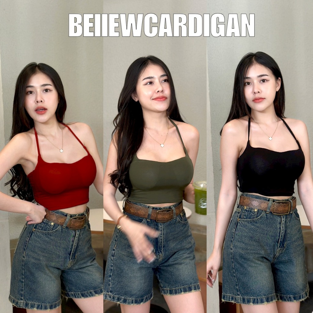 BEIIEW เสื้อเรย่อนคล้องคอมีฟองน้ำในตัว เนื้อผ้าหนาสองชั้น ใส่แล้วดูสวย