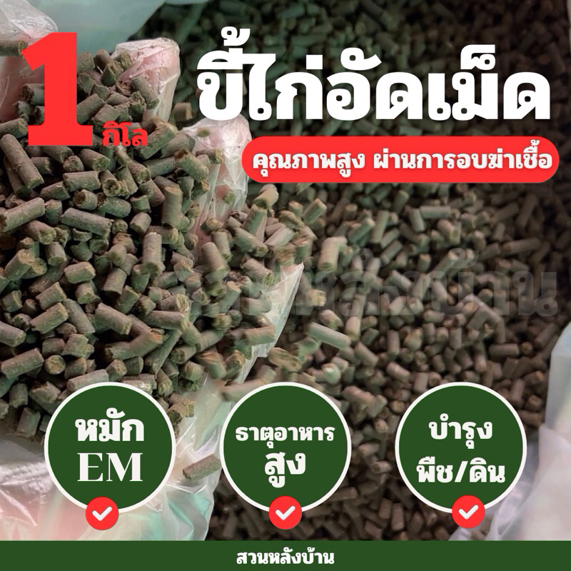 (ขี้ไก่1กิโล)ปุ๋ยขี้ไก่ขี้ ไก่อัดเม็ด หมักEM ปุ๋ย ขี้ไก่ มูลไก่อัดเม็ด มูลไก่