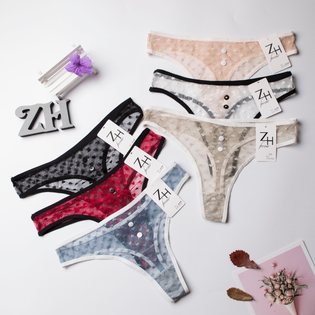 ZH.279กางเกงในผู้หญิงจีสตริงผ้าลูกไม้ลายหัวใจ บิกินี่เอวต่ำทรงแซ่บG-String