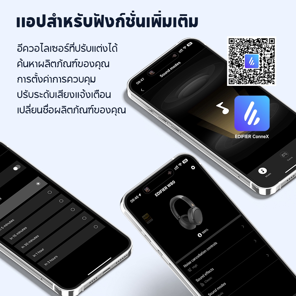 Edifier W80 ANC หูฟังไร้สายแบบครอบหูตัดเสียงรบกวน รุ่น V5.4 -49dB Hi-Res โทรออกได้ชัดเจน AUX 3.5mm