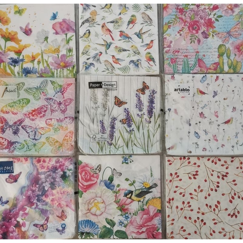 กระดาษ แนปกิ้น Set 20 แผ่น คละลาย Paper napkin for decoupage กระดาษแนปกิ้น เดคูพาจ
