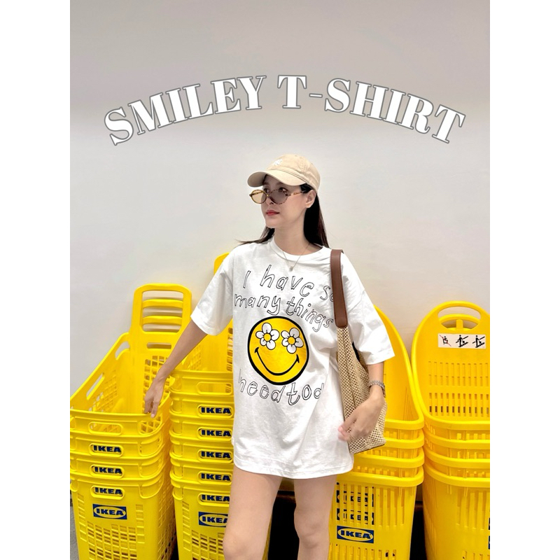 19JAN.STUDIO : SMILEY T-SHIRT เสื้อยืดคอกลมสกรีนลายหน้ายิ้ม น่ารักมาก
