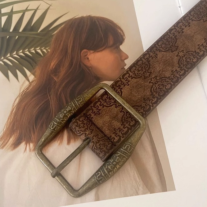 เข็มขัดสไตล์ย้อนยุค พิมพ์ลายนูน สไตล์ชาติพันธุ์ อเนกประสงค์ สีสันพื้น สัมผัสหรูหรา ดีไซน์เฉพาะ - รูปที่ 2