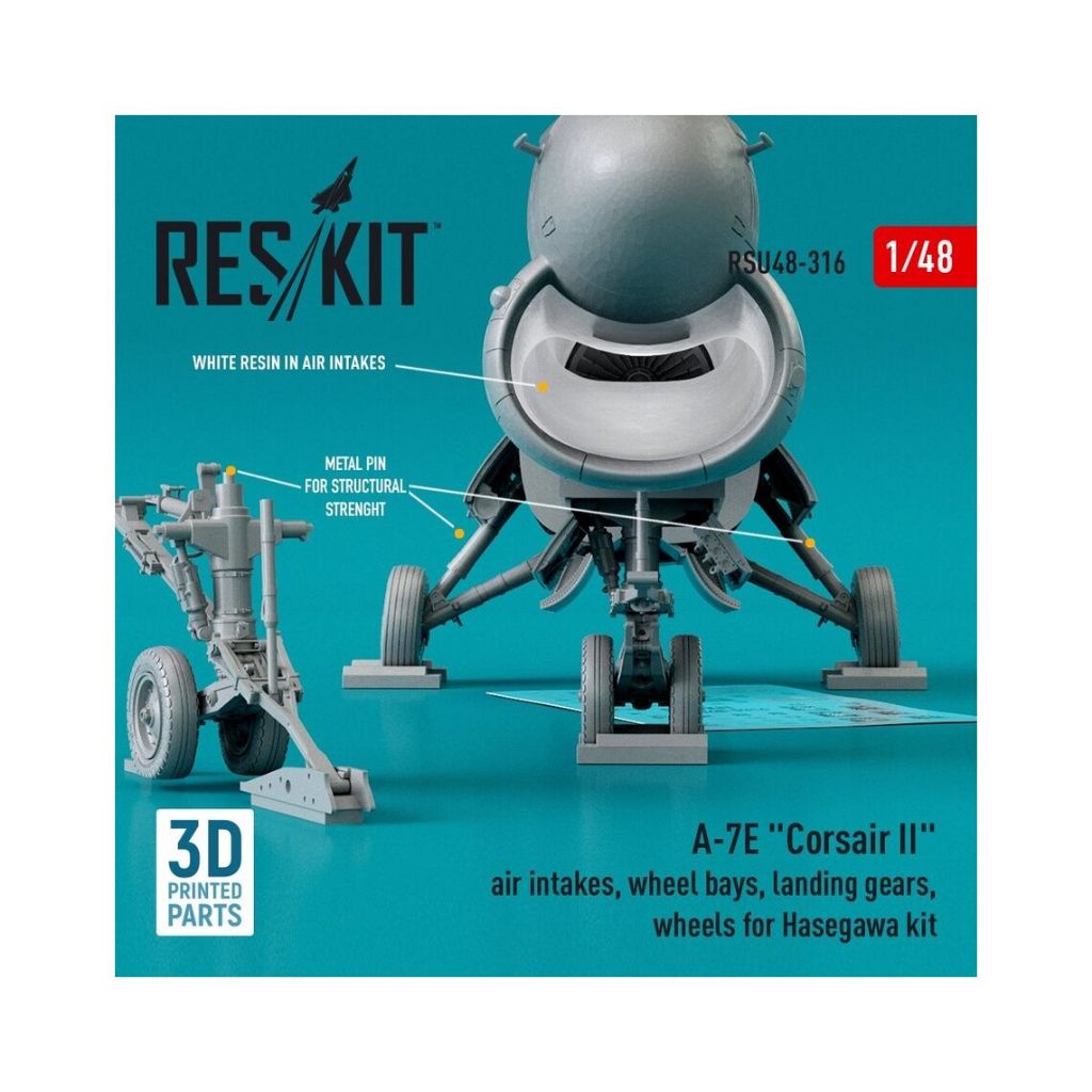 RSU48-0316  A-7E "Corsair II" air intakes, wheel bays, landing gears, wheels for Hasegawa kit (3D Pr