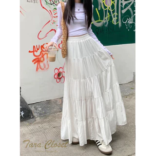 IT099 TARA SKIRT กระโปรงยาว เอวสูง ทรงบอลลูน แต่งระบาย 5 ชั้น สม็อครอบเอว ผ้าไหมอิตาลี ผ้าดี ใส่สบาย ไม่ต้องรีด