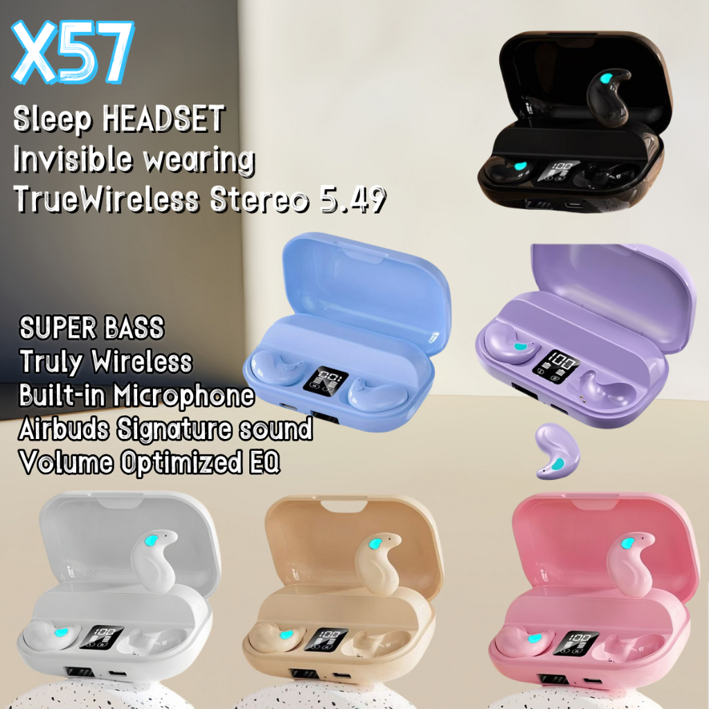 หูฟังบลูทูธไร้สาย V5.49 รุ่นใหม่ TWS X57 หูฟังเหมาะแก่การใส่นอน เบสHIFI เสียงสเตอดิโอ9D โทรคุยได้ด้วยเสียงHD