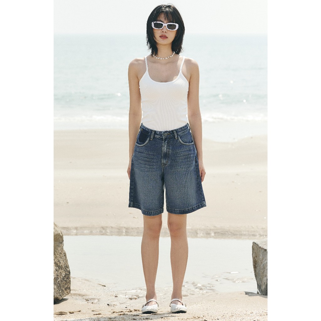 TBY Jeans กางเกงยีนส์ผู้หญิง ผ้าไม่ยืดขาสั้น เอวสูงปากกระเป๋าใส่เชือกกระเป๋าหลังขวาปักY (T3197)