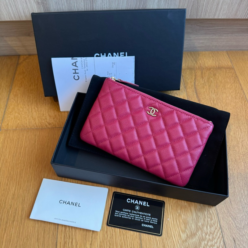 Used Like New! Chanel Classic Small O-Case 8" Fuchsia LGHW Holo31