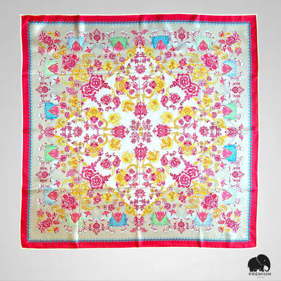 ผ้าพันคอผ้าไหม จิม ทอมป์สัน Silk scarf 33"x33" Jim Thompson ลายช้าง