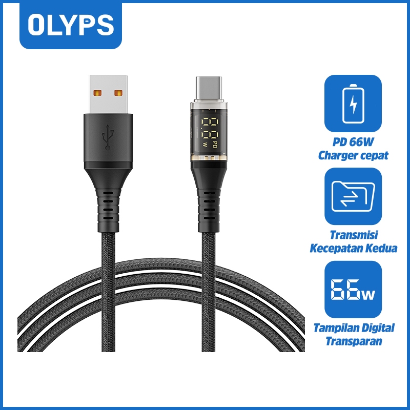OLYPS สายชาร์จ ชาร์จเร็ว 66W USB to type-c พร้อมจอแสดงผลดิจิทัล ความเร็วสูงการถ่าย โอนข้อมูล ใช้สำหรับ iP Samsung