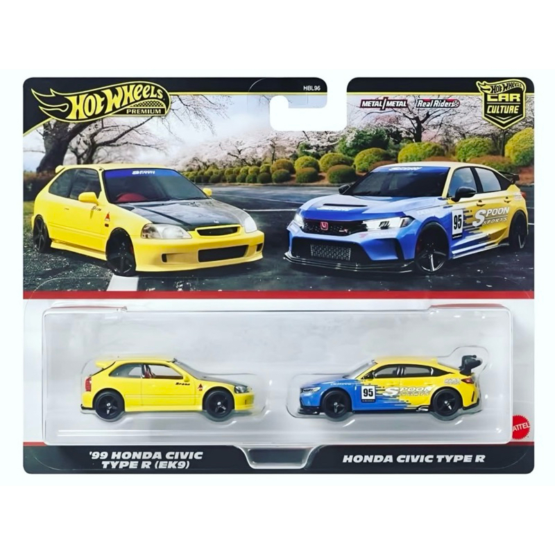 Hotwheels Premium Double Pack | 99 HONDA CIVIC TYPE R (EK9)&HONDA CIVIC TYPE R ล้อยาง 1:64