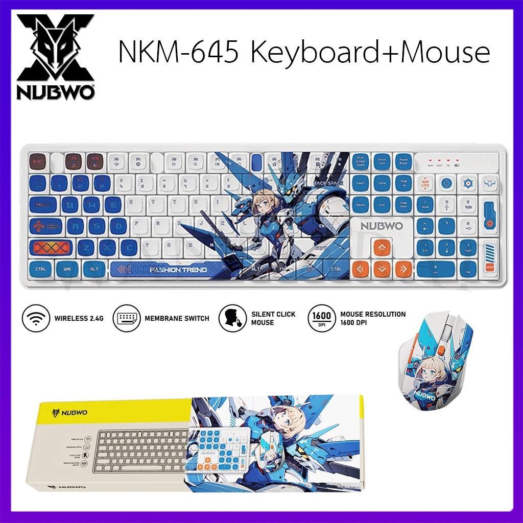 Nubwo NKM-645 Keyboard+Mouse Wireless RubberDomeSwitch แป้นพิมพ์ชุดเมาส์คีย์บอร์ดไร้สาย (Dark Blue C