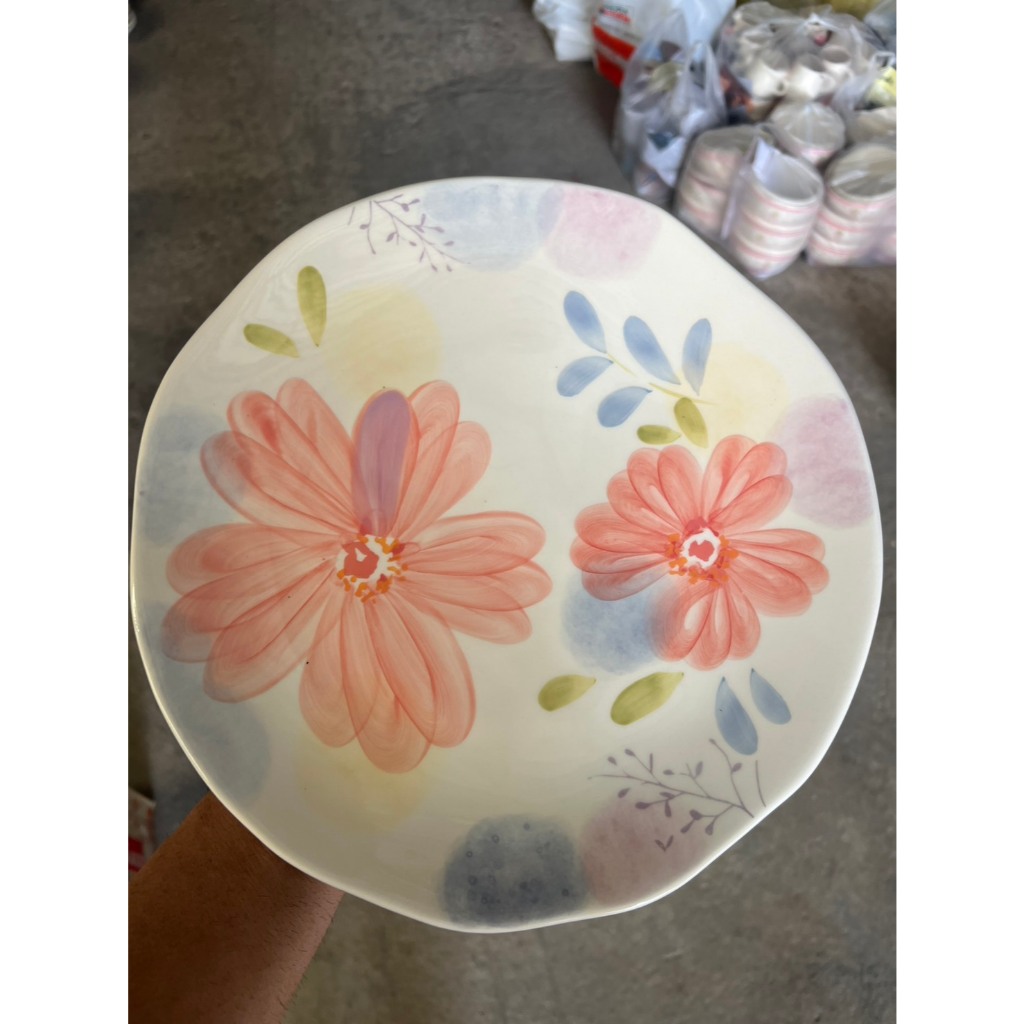 จานเซรามิก จานคาเฟ่ จานร้านกาแฟ ขนาด 11 นิ้ว ลายดอก002 เนื้อสโตนแวร์ stoneware ออกใบกำกับภาษีได้ รหัส9368_2