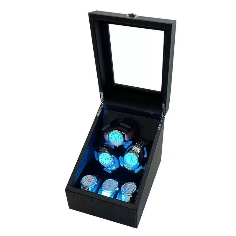 *พร้อมส่ง*กล่องหมุนนาฬิกา 3+3 เรือน(หนัง)Watch Winder กล่องนาฬิกา หยุดทันทีที่เปิดฝา เกียร์ 5 แสงโดยรอบ