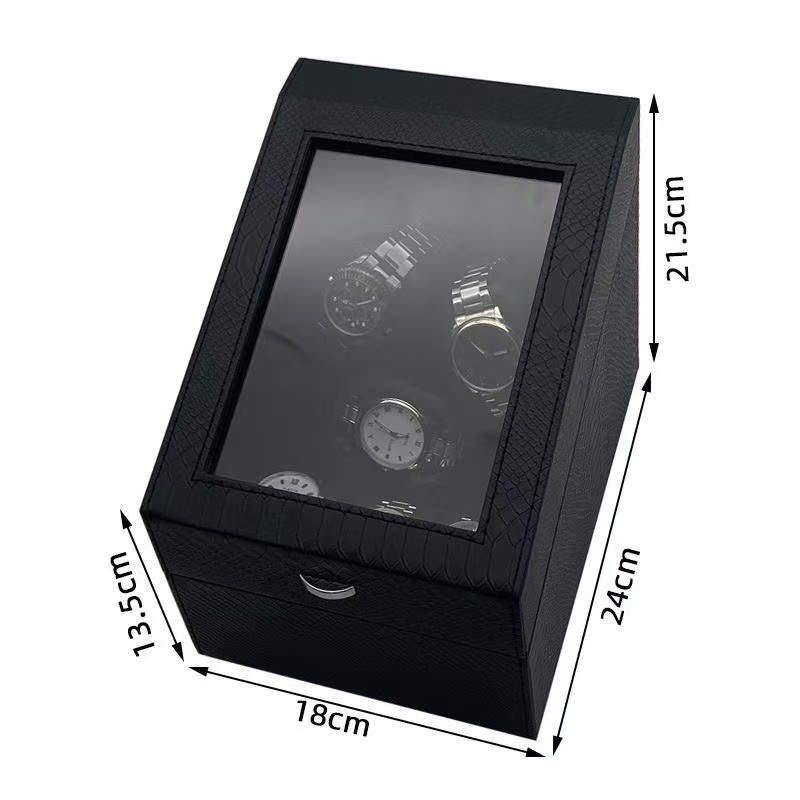 *พร้อมส่ง*กล่องหมุนนาฬิกา 3+3 เรือน(หนัง)Watch Winder กล่องนาฬิกา หยุดทันทีที่เปิดฝา เกียร์ 5 แสงโดยรอบ
