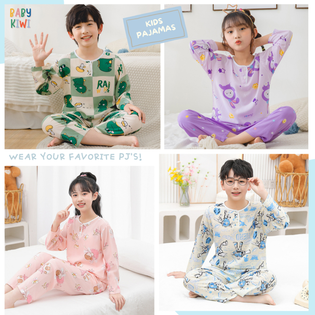 BABY KIWI พร้อมส่ง ชุดนอนเด็ก เสื้อแขนยาว ขายาว ไม่ร้อน ไม่หนา นิ่ม น่ารัก เด็กหญิง เด็กชาย 2-10 ขวบ