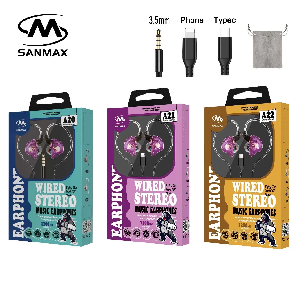 Sanmax หูฟังสปอร์ต 3.5mm อินเอียร์ HiFi เบสหนัก มีไมค์