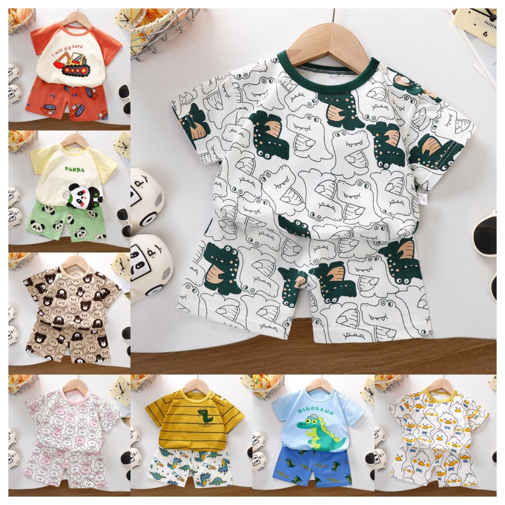 พร้อมส่ง ชุดเซ็ทเด็ก เสื้อยืดแขนสั้น+กางเกงขาสั้น เซ็ท2ชิ้น