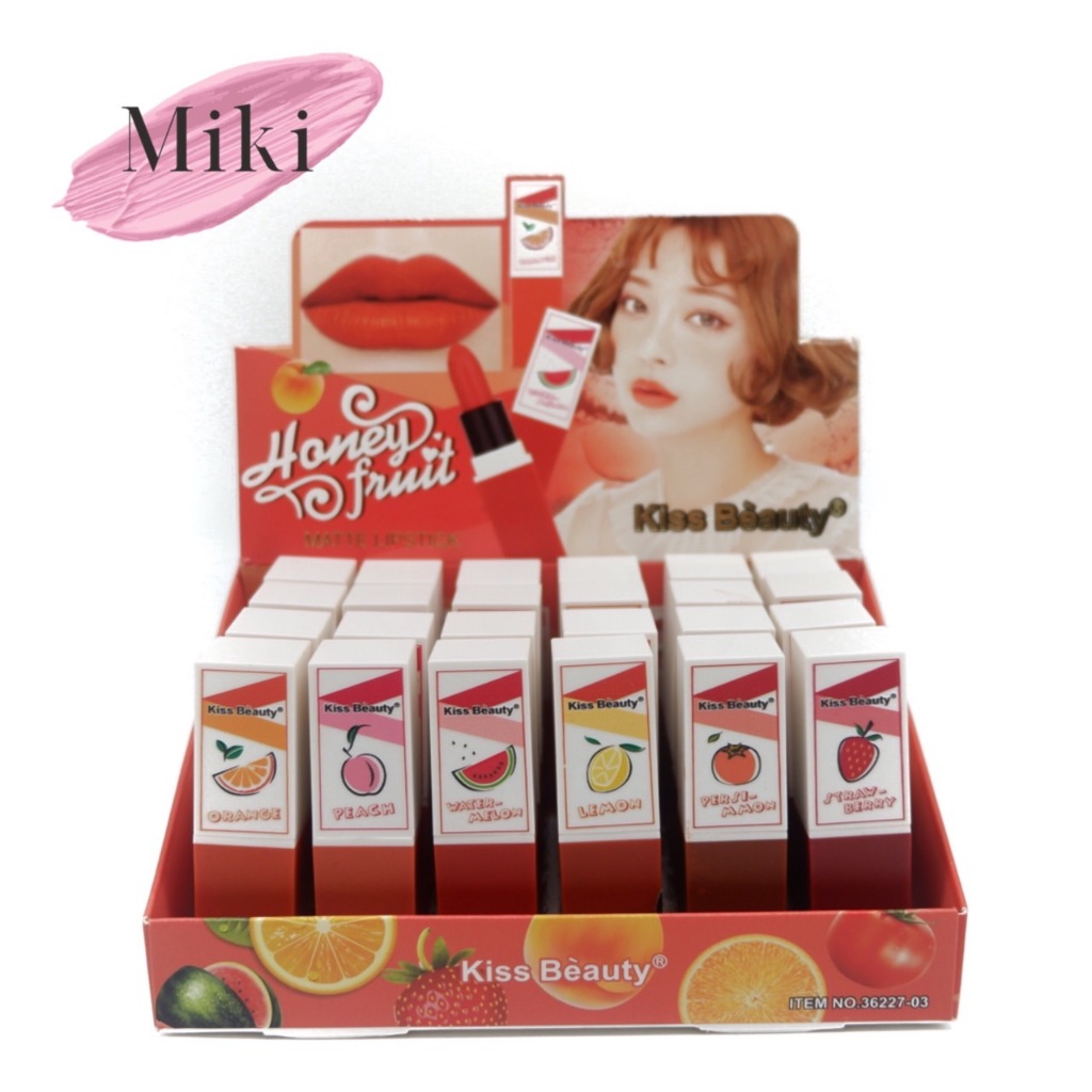{24แท่ง} Kiss Beauty Fruit Color Matte Lipstick ลิปสติกเนื้อแมทต์ สีสันผลไม้ กลบสีคล้ำริมฝีปาก no.36227 – โปรปัง