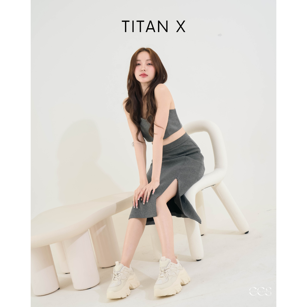CCS - รองเท้าผ้าใบ Titan X สูง 3 นิ้ว รองเท้าผ้าใบรุ่นโกงความสูง สีครีมเชือกใหญ่ รองเท้าผ้าใบแฟชั่นผ