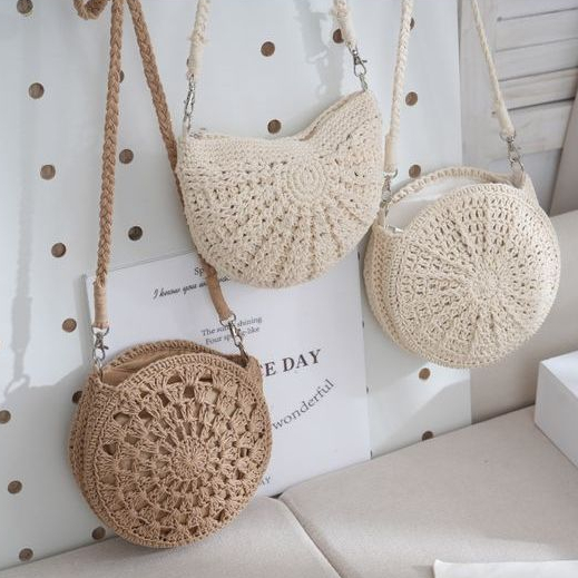 พร้อมส่ง 3 แบบ กระเป๋าเชือกถัก แบบกลม ครึ่งวงกลม งานถักละเอียด P342