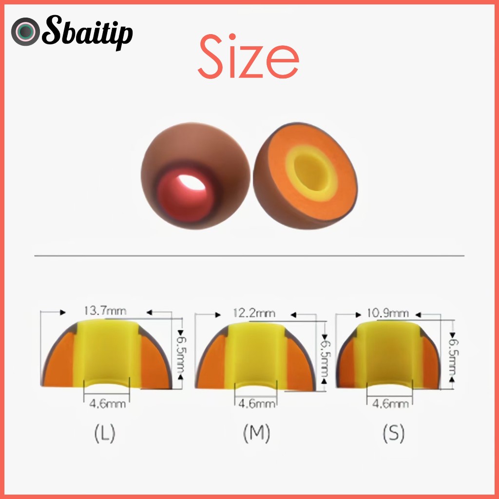 จุกหูฟัง inear จุกเปลี่ยน 2 in 1 ยางซิลิโคน+โฟม ในตัวเดียว จุกเพิ่มเสียงเบส สีส้ม แบรนด์ Sbaitip - รูปที่ 6