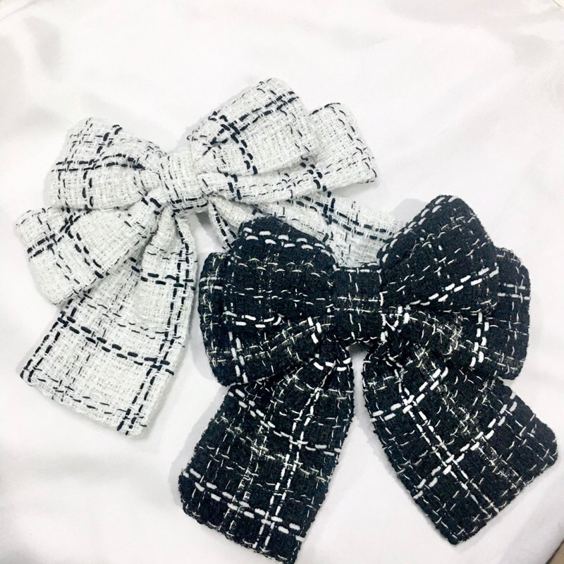 โบว์ผ้าทวิต กิ๊บปากเป็ด*รุ่นผ้าหนา* สไตล์ลูกคุณ (20cm.)