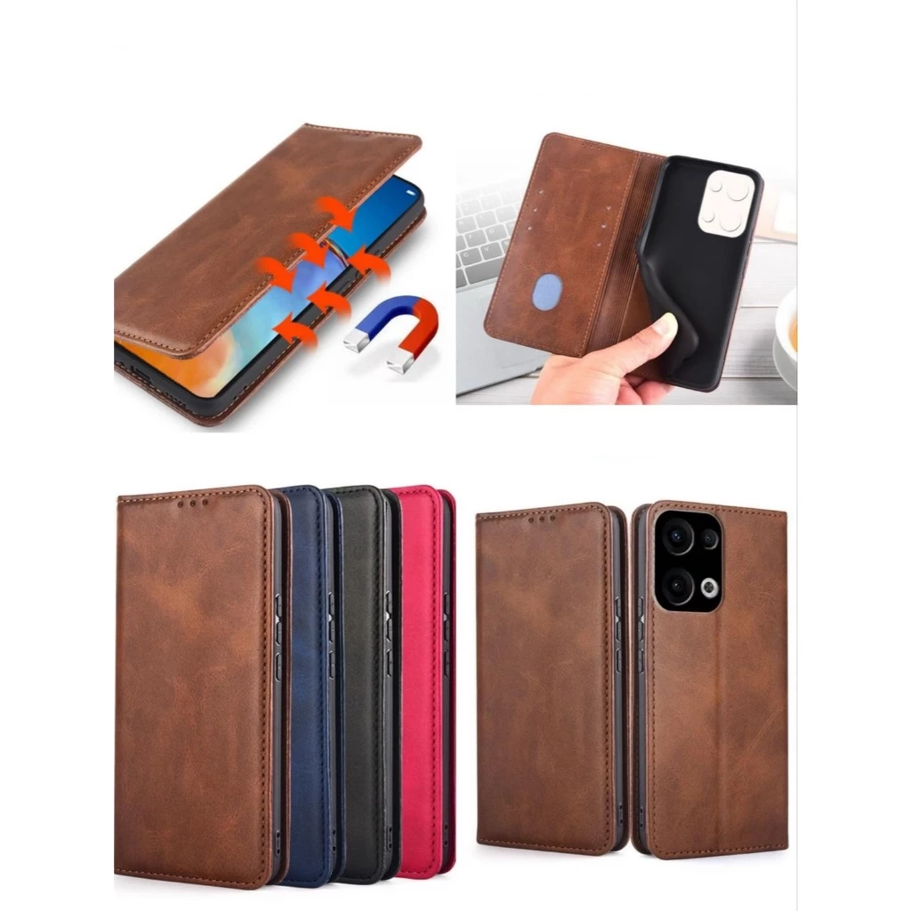 เคสฝาพับกระเป๋าหนัง XUNTE3 สำหรับ OPPO A18 A38 A17 A17K A16 A15 A15S A60 A5S A12 F9 มีช่องใส่บัตร ตั้งได้