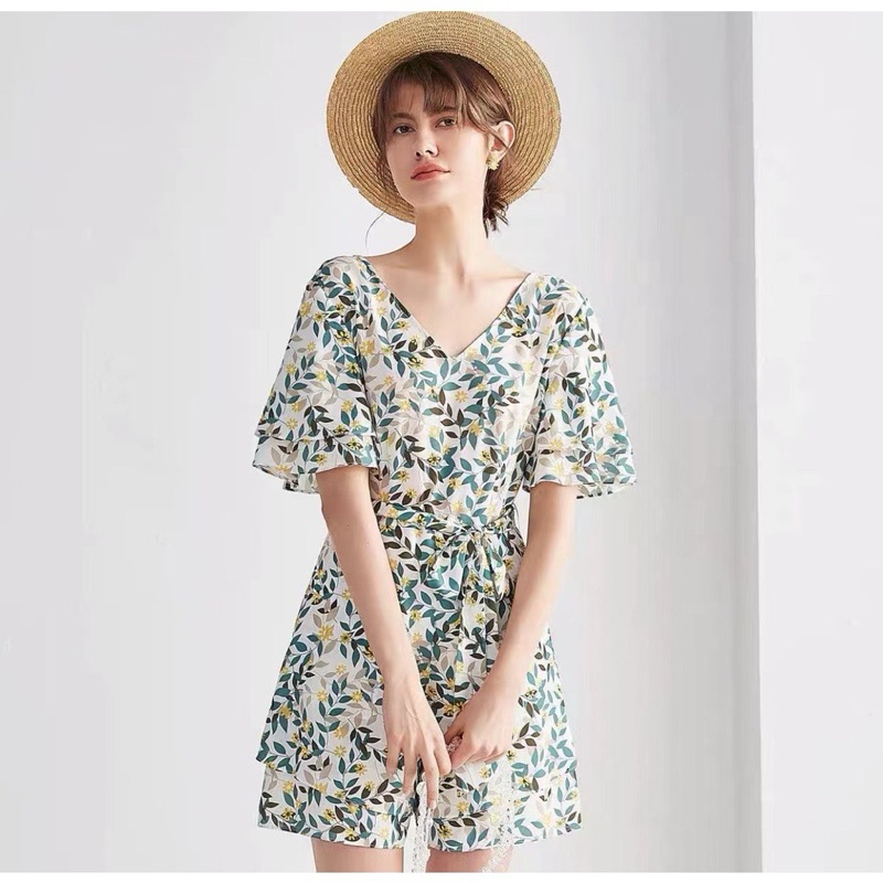 รหัสG10 เดรสลายใบไม้(กางเกง) ซิปหลัง Sale-05/07